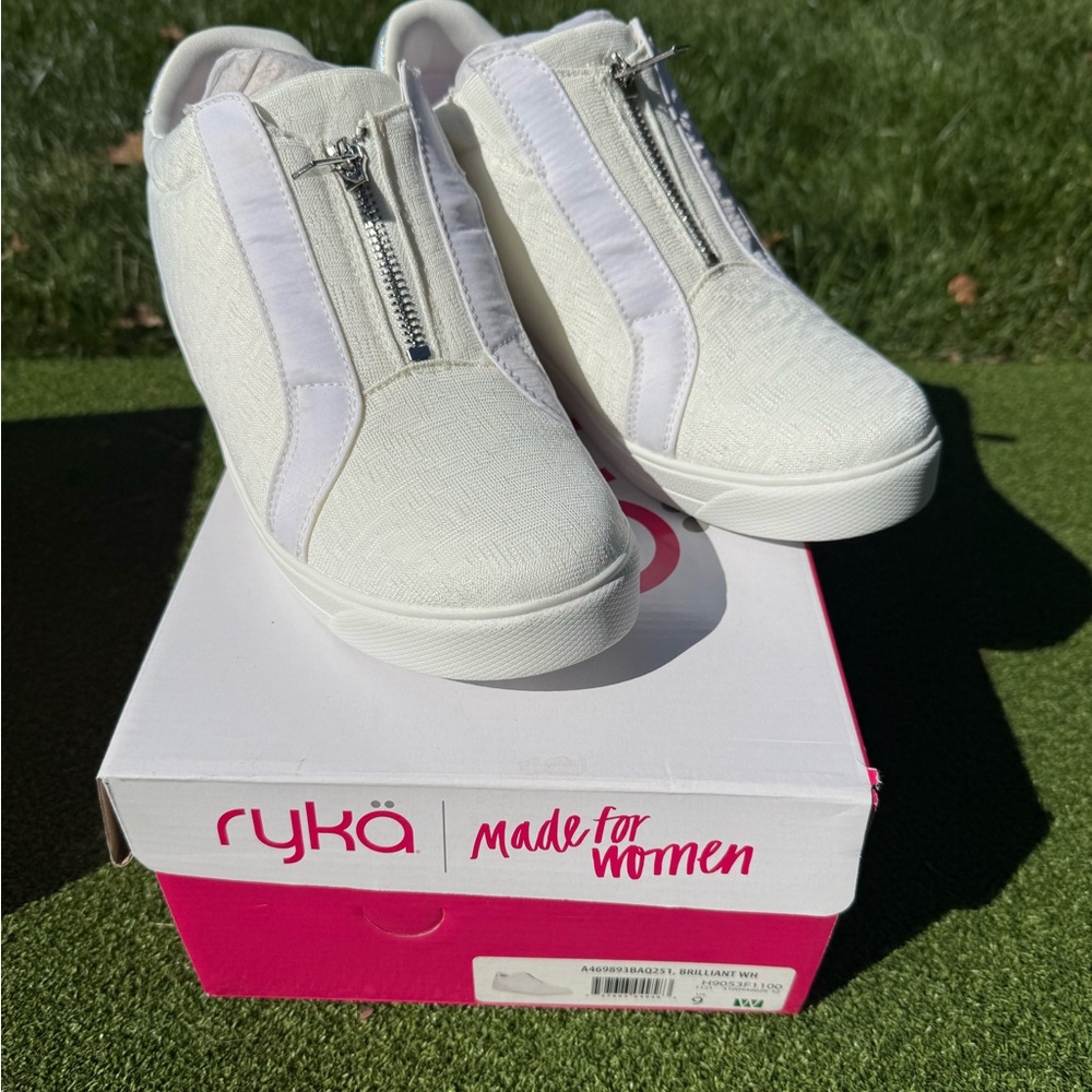 Ryka Women's Cream and White Zip Sneakers.